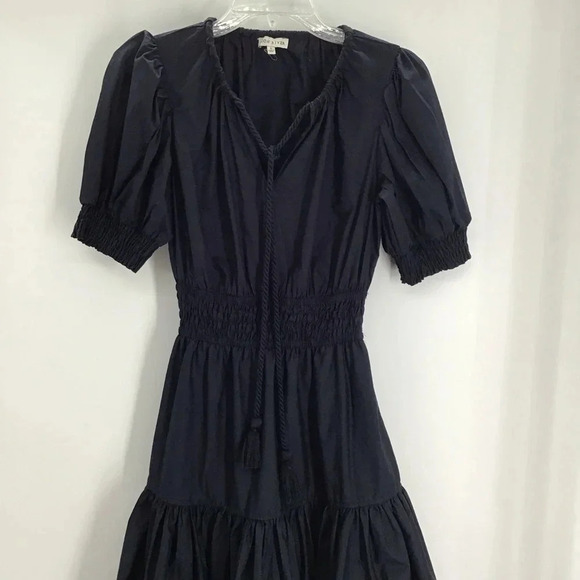 Moon River Anthropologie Puff-Sleeve Dress Fit & Flare Summer Casual Navy Size S - Picture 4 of 9